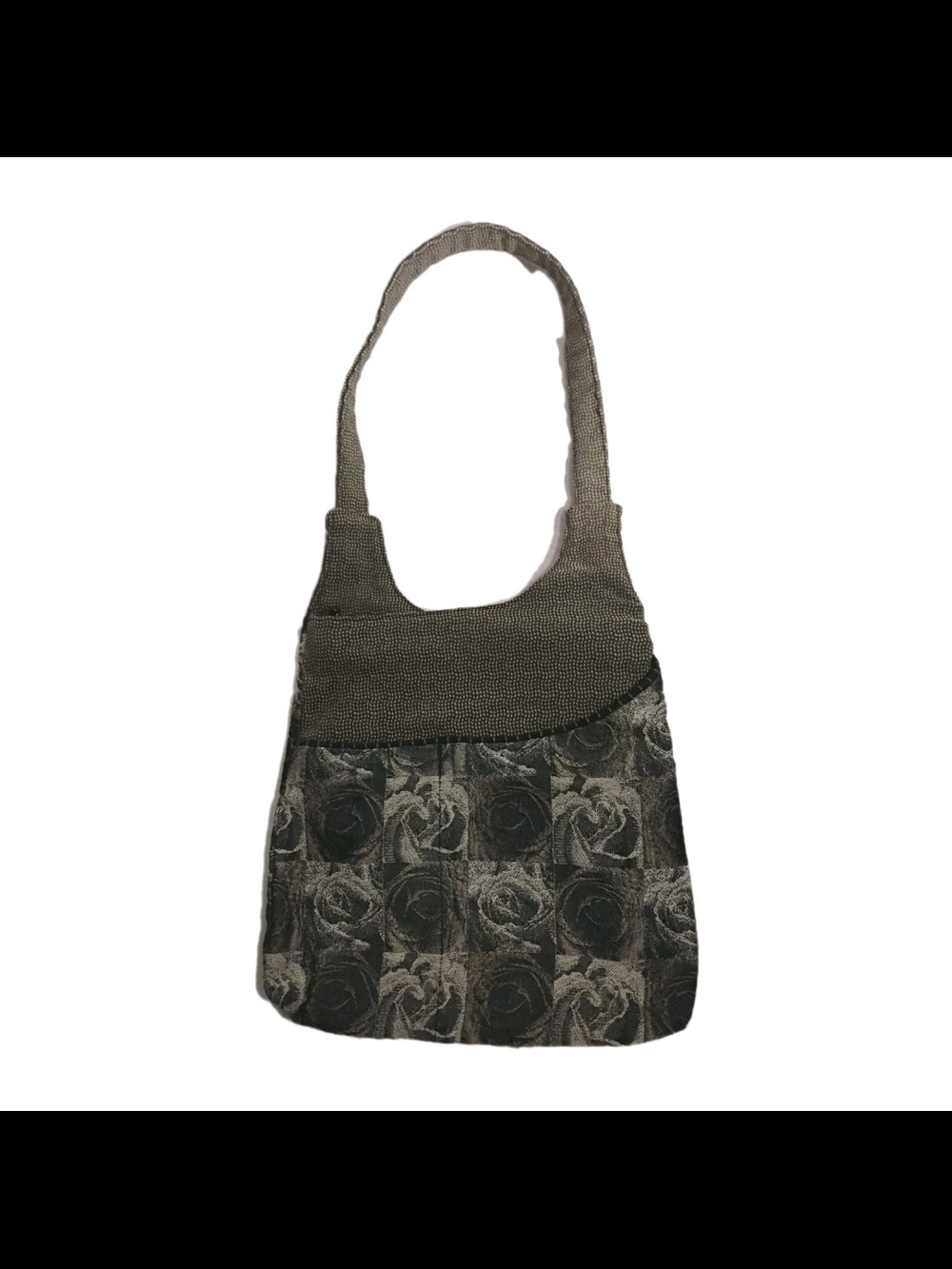 Maruca Handbag Purse Gray Black Textured Rose Floral Made In Bolder Colorado